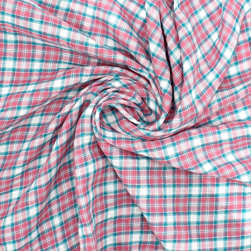 Checkered cotton - pink and teal