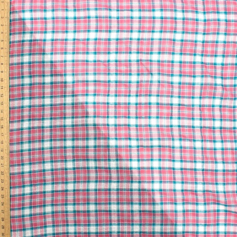 Tissu coton carreaux - rose et canard