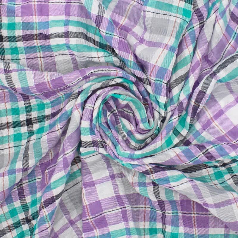 Tissu coton carreaux - violet et turquoise