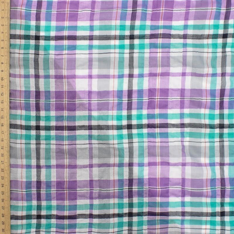 Tissu coton carreaux - violet et turquoise