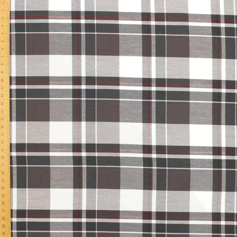 Checkered twill fabric in cotton and polyester - brown & slate-colored