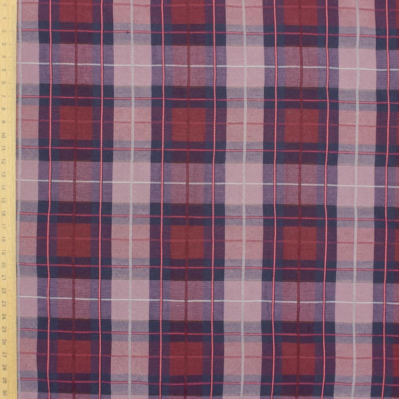 Tissu coton et polyester carreaux - bordeaux