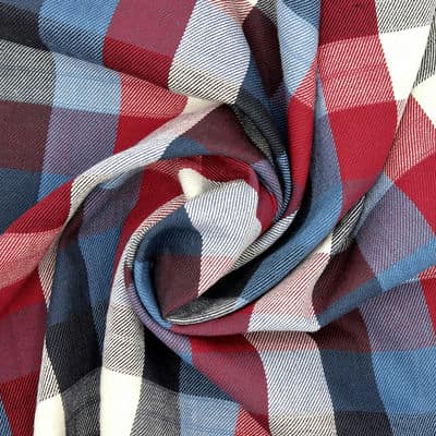 Checkered cotton twill - blue, white and red 
