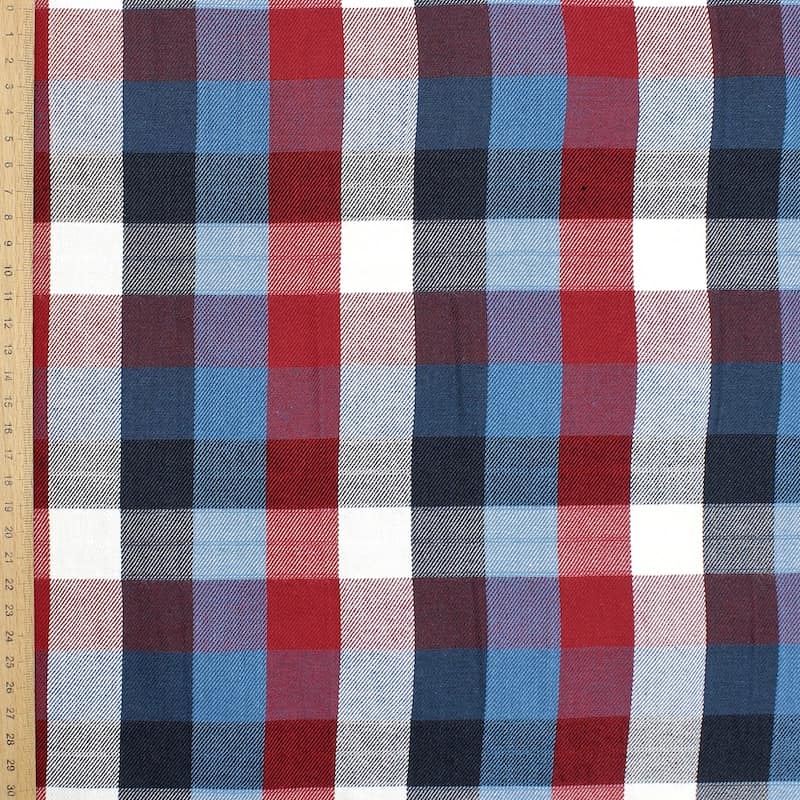 Checkered cotton twill - blue, white and red 