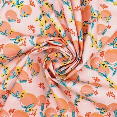 100% cotton with flowers and fruits - salmon-colored 
