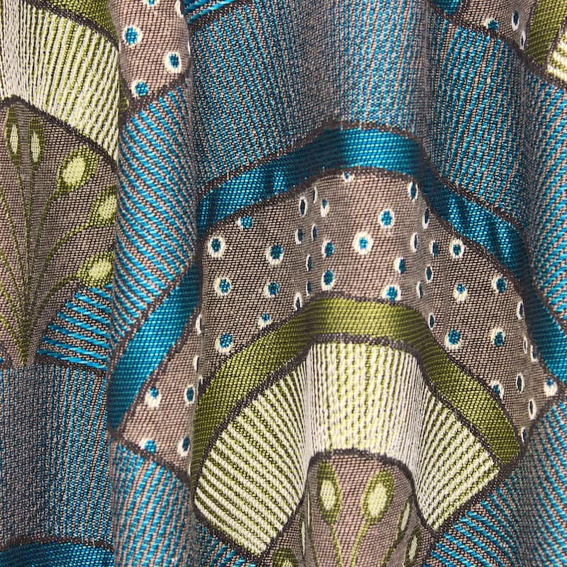 Fabric in polyester and cotton with graphic print - blue / taupe 