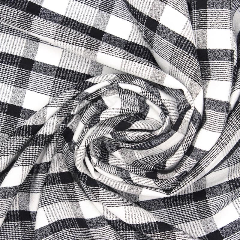 Tissu viscose et polyester carreaux - noir et blanc