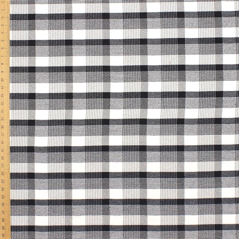 Checkered fabric in viscose and polyester - black and white 