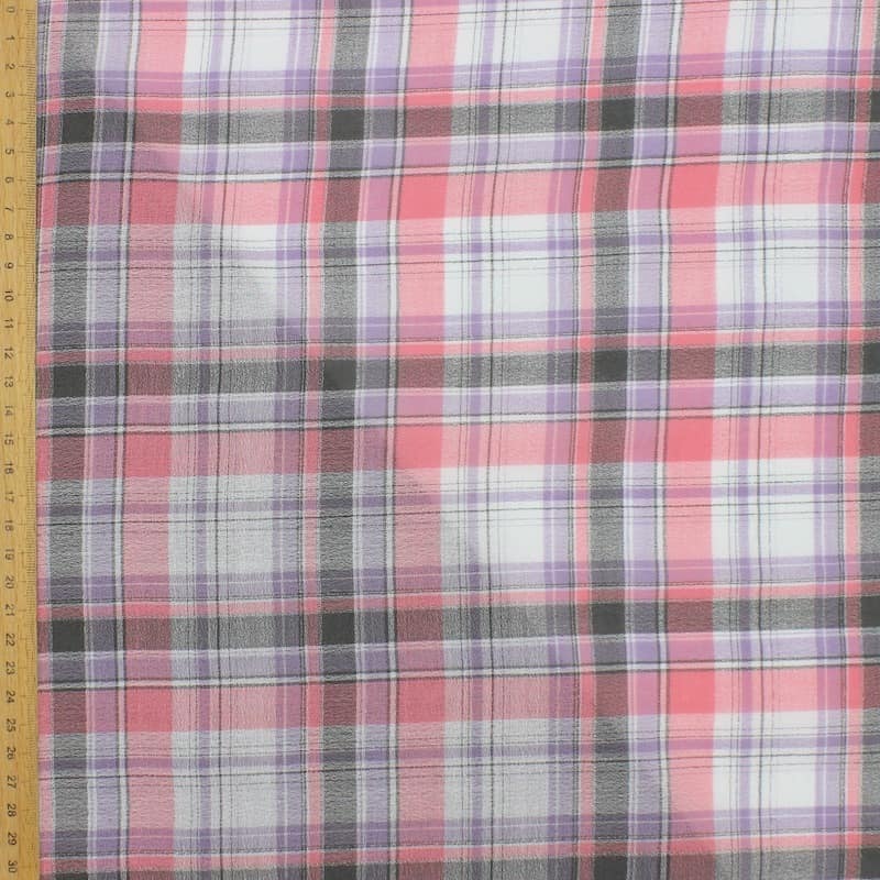 Checkered fabric resembling crêpe - pink and lila 