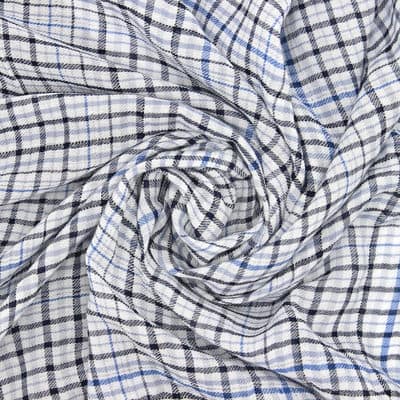 Checkered cotton fabric - blue and white