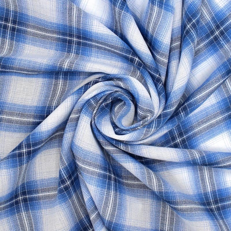 Tissu crêpe léger coton carreaux - bleu