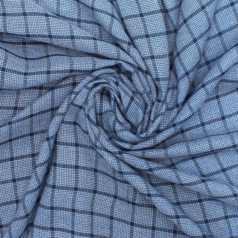 Tissu coton et viscose carreaux - bleu