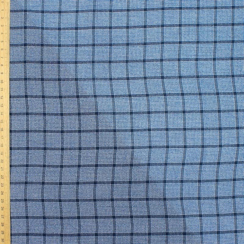 Checkered fabric in cotton and viscose - blue 