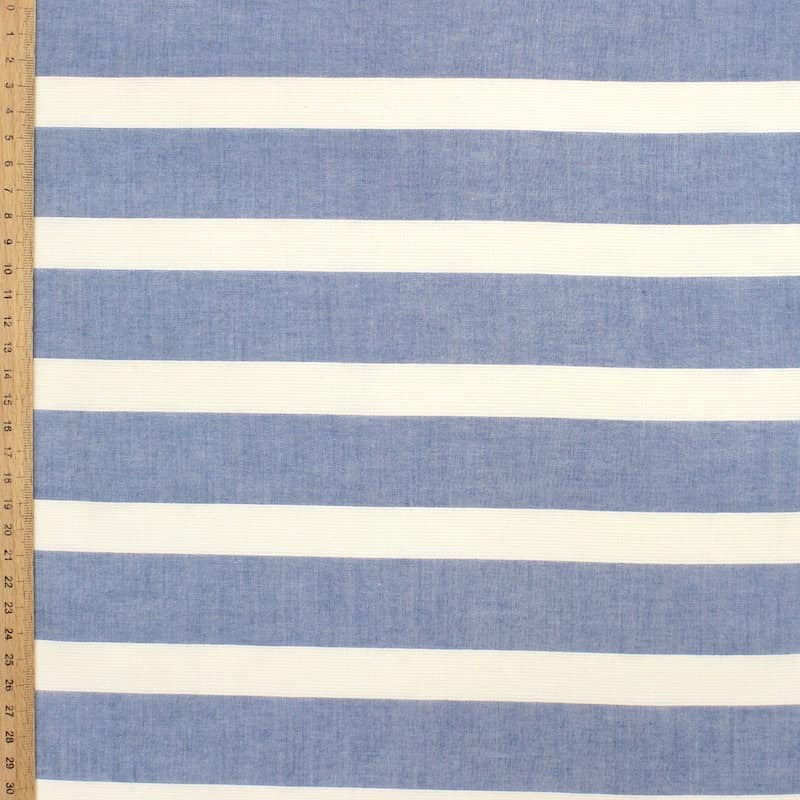 Striped fabric in viscose and cotton - blue and off-white