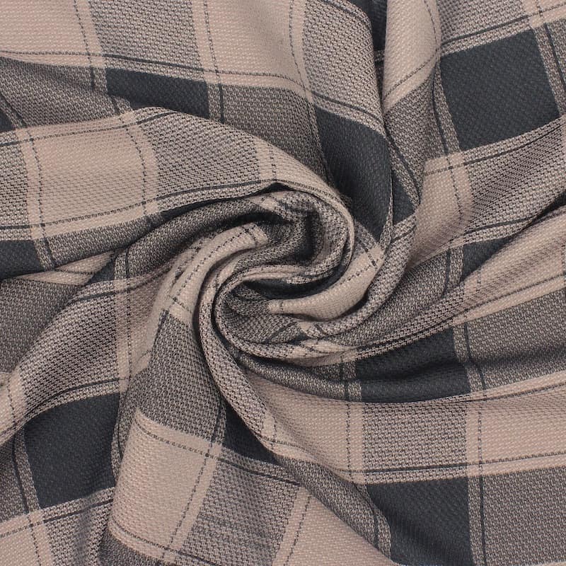 Checkered fabric in viscose and polyester - brown and black 