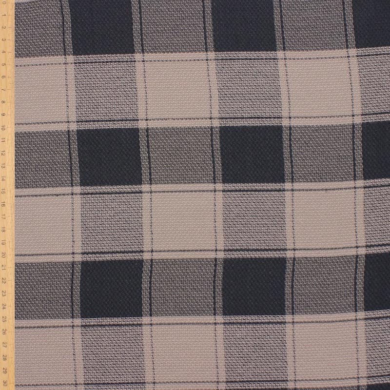 Checkered fabric in viscose and polyester - brown and black 