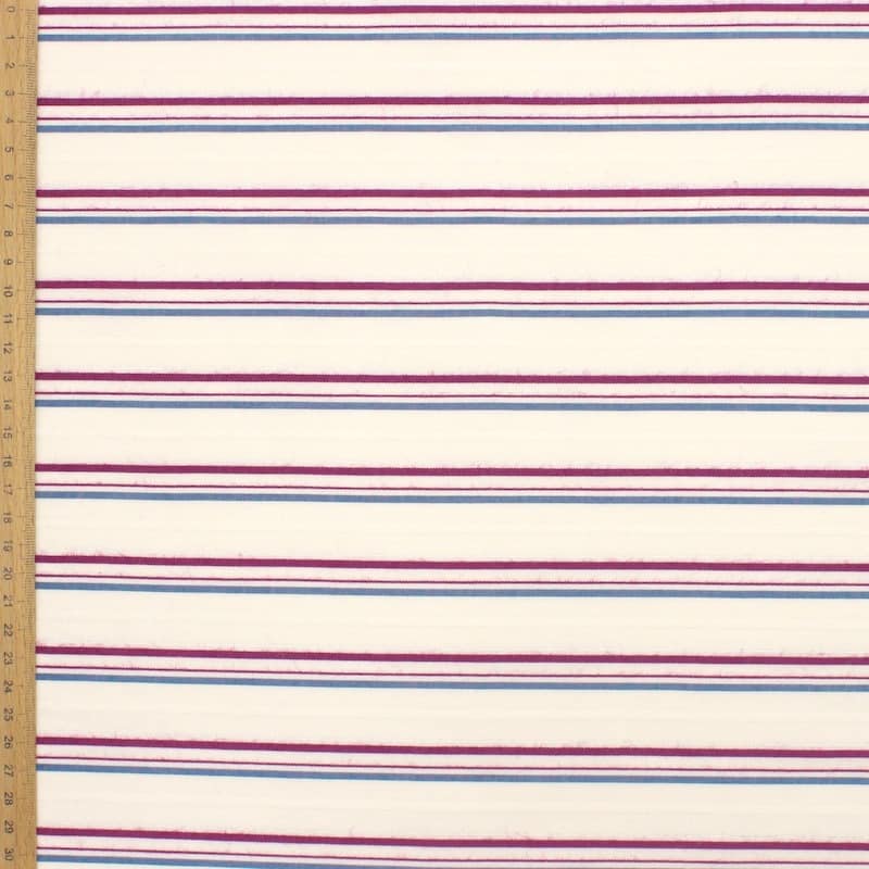 Striped cotton jacquard fabric - ecru 