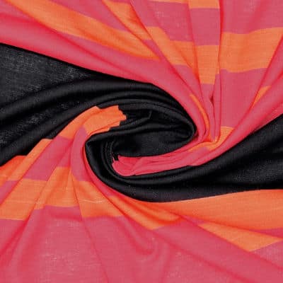 Panneau jersey flammé rayures - orange et fuchsia