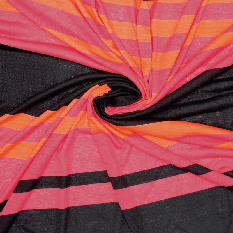 Striped flamed jersey panel - orange, fuchsia and black