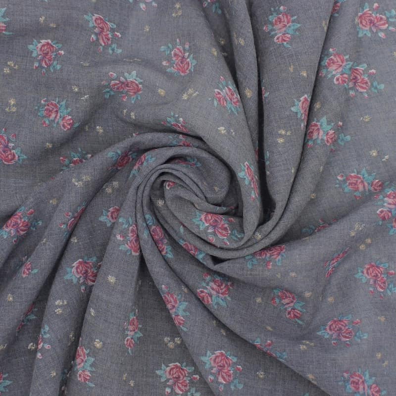Veil printed with flowers - grey 