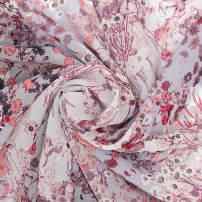 Voile polyester floral - parme