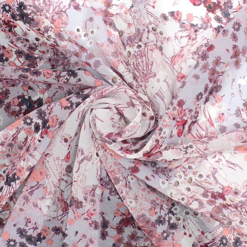 Voile polyester floral - parme