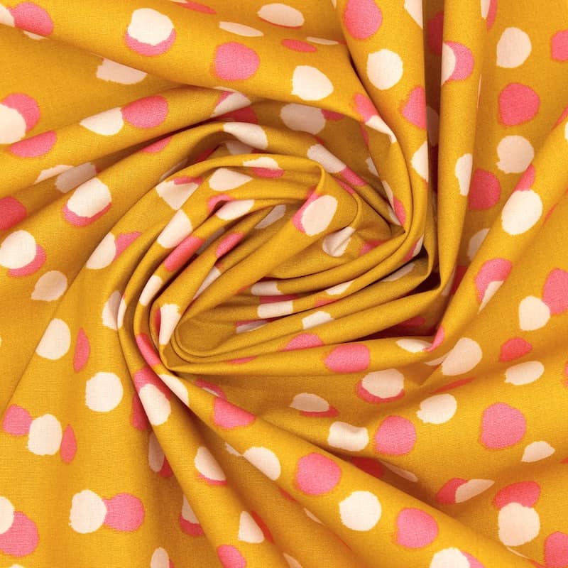 Tissu 100% coton confettis - moutarde