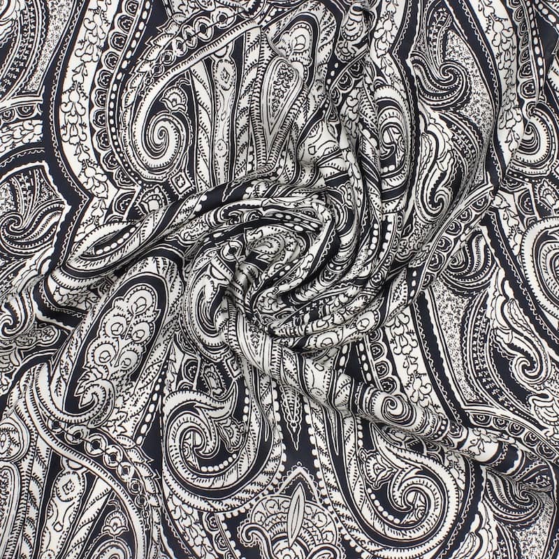 Polyester satin - black and white 