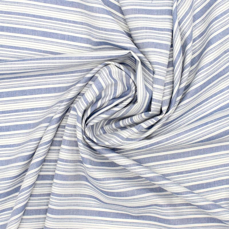 Striped fabric in viscose and cotton - denim blue 