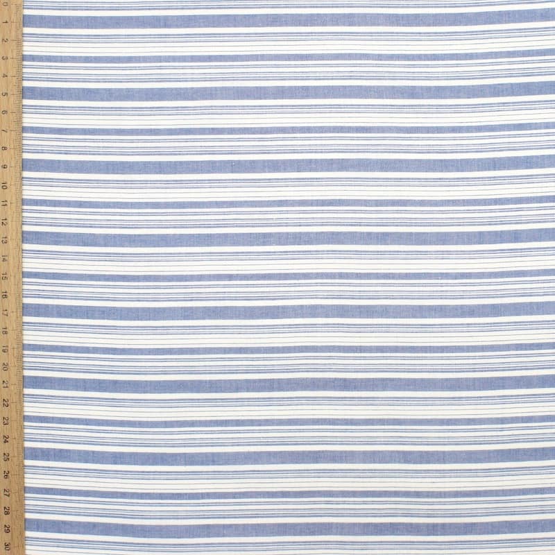 Striped fabric in viscose and cotton - denim blue 