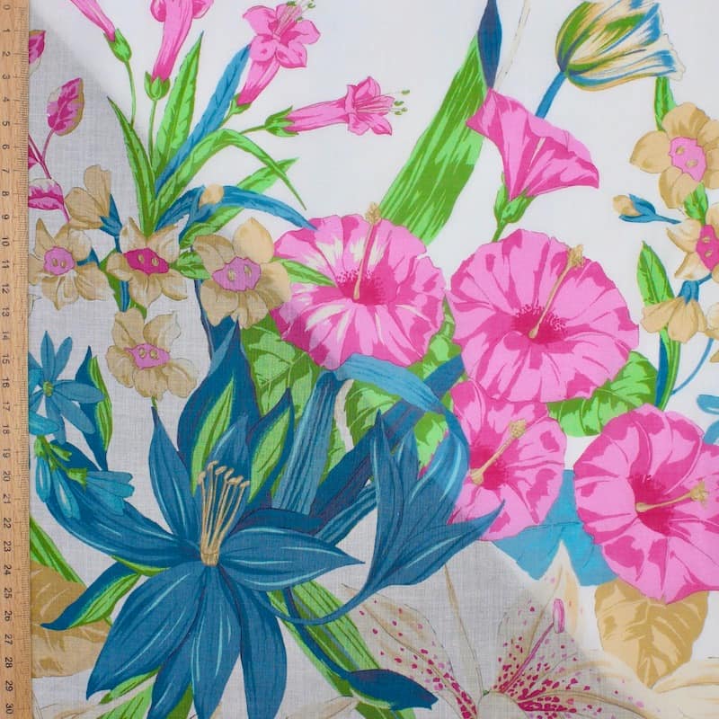 Cotton veil panel with flowers - multicolor 