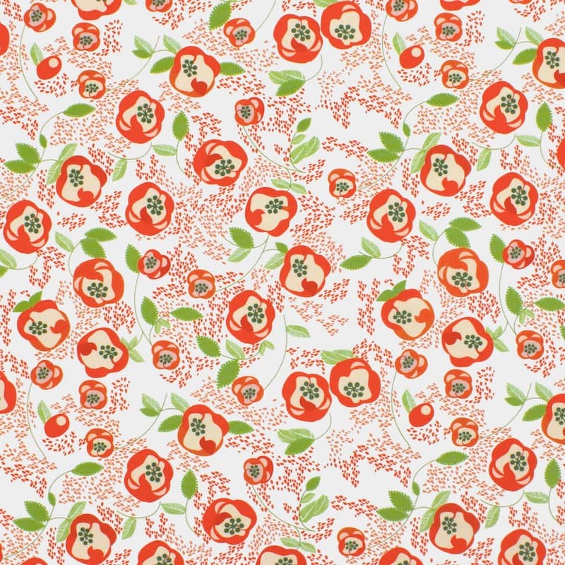 Popeline coton fleuris - blanc et rouge