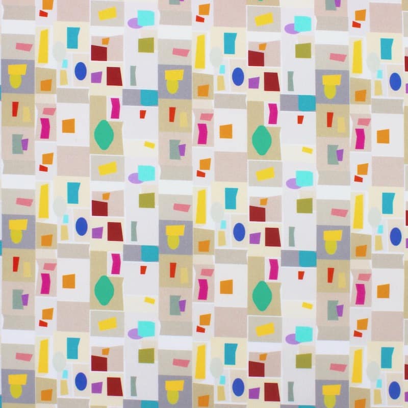 Cotton poplin fabric with geometric print - beige