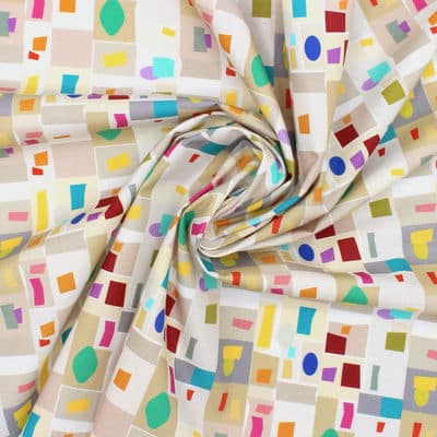 Cotton poplin fabric with geometric print - beige