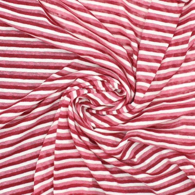 Tissu maille rayures - rose