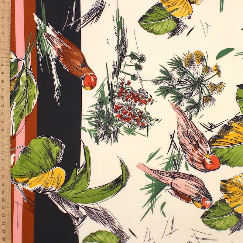 Polyester fabric with parakeets - multicolored