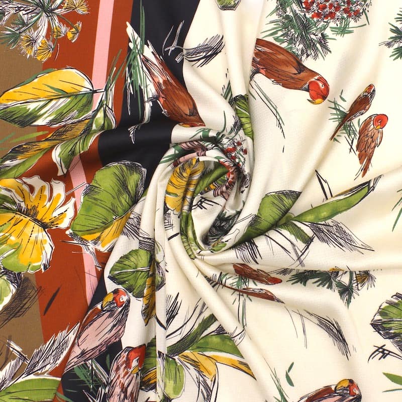 Polyester fabric with parakeets - multicolored