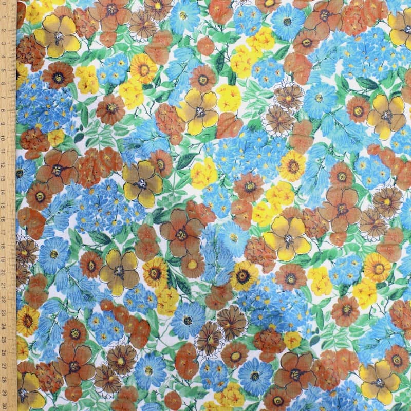 Tissu coton cloqué fleurs - multicolore