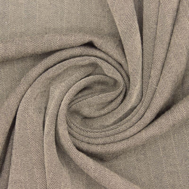 Extensible wool fabric with herringbone pattern - beige 