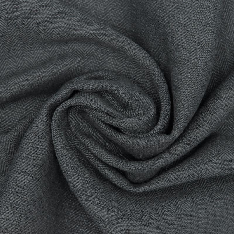 Fabric in linen and cotton with herringbone pattern - antracite 