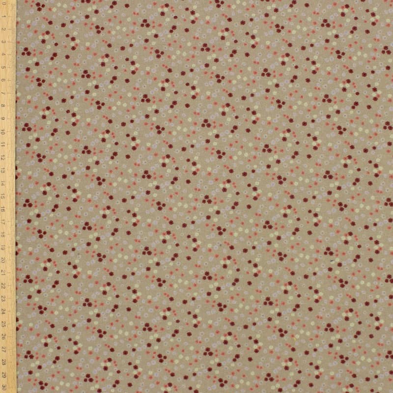 Cotton fabric with small flowers - khaki 