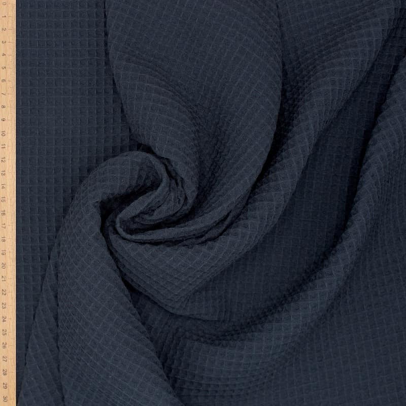 Piqué cotton with embossed honeycomb - midnight blue