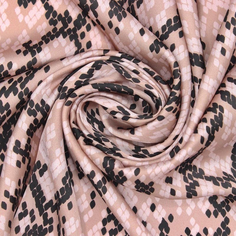 Printed polyester satin fabric - rosé beige 
