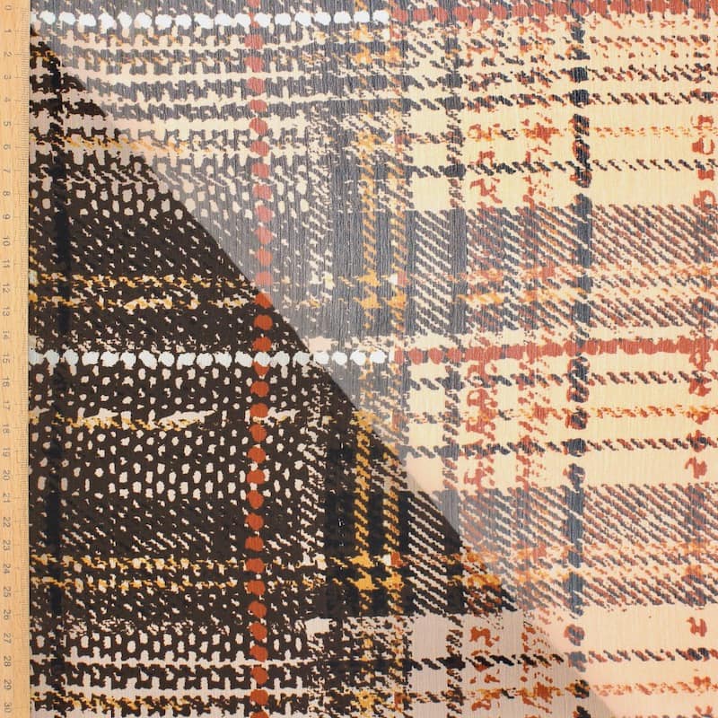 Checkered polyester fabric  - brown 