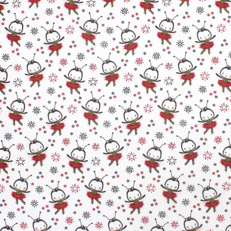 100% cotton fabric with bees - white and red