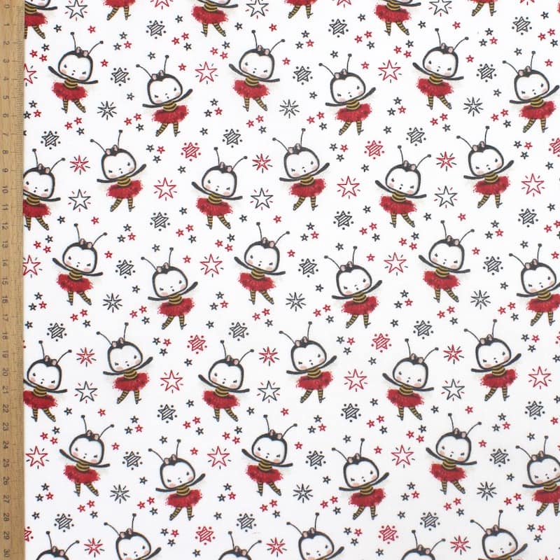 100% cotton fabric with bees - white and red