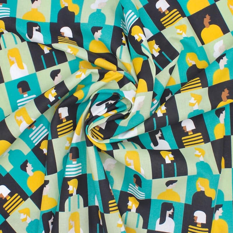 100% cotton fabric with side face - teal and green