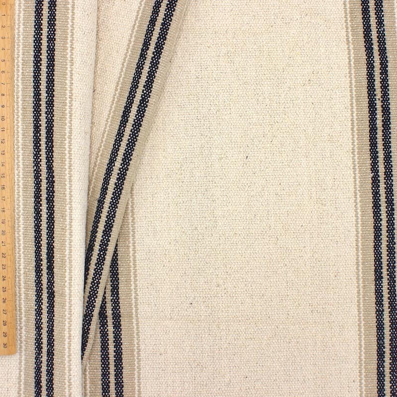 Striped upholstery fabric 100% cotton - black/beige