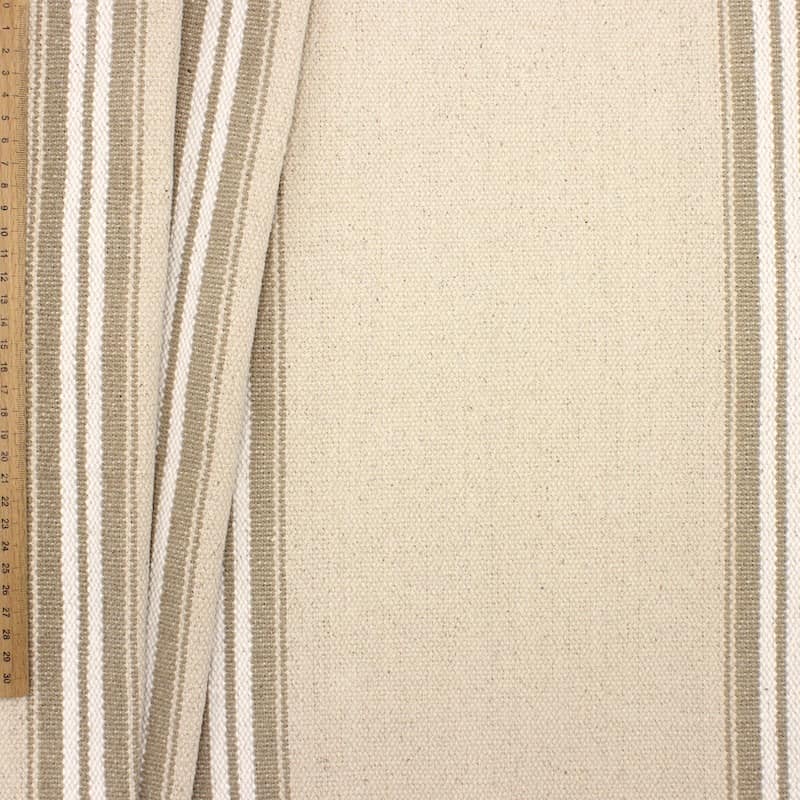 Striped upholstery fabric 100% cotton - ecru/beige
