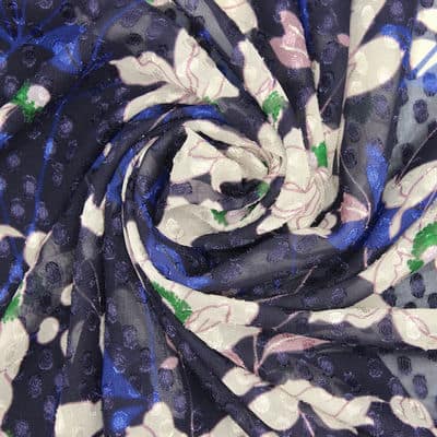 Polyester veil with flowers - navy blue 